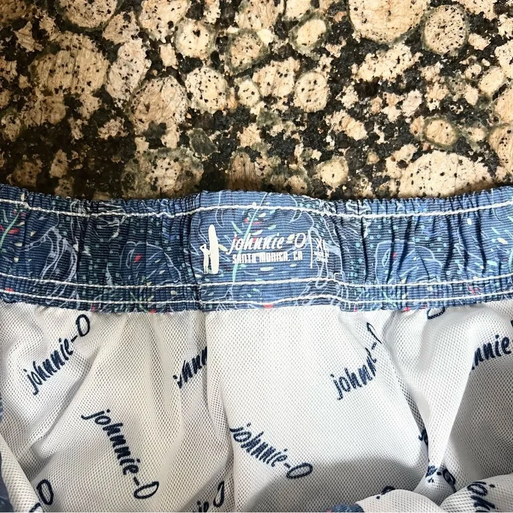 Johnnie O Swim Trunks Mens Size XL Beach Lined Blue Leaf Print Swim - Picture 5 of 7